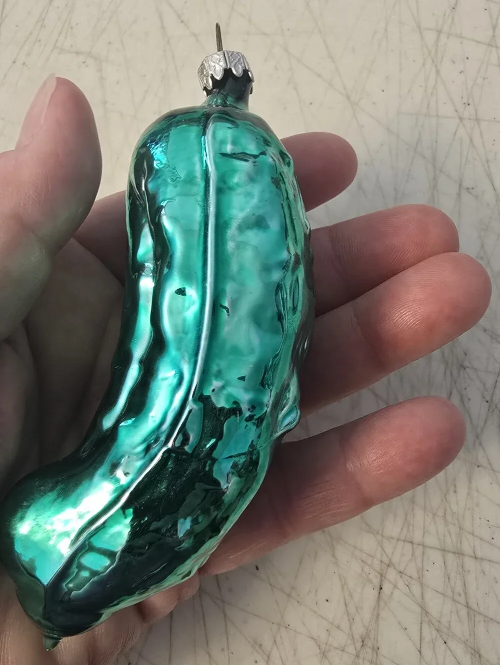 Vintage German Glass Green Pickle Christmas Ornament 4.5